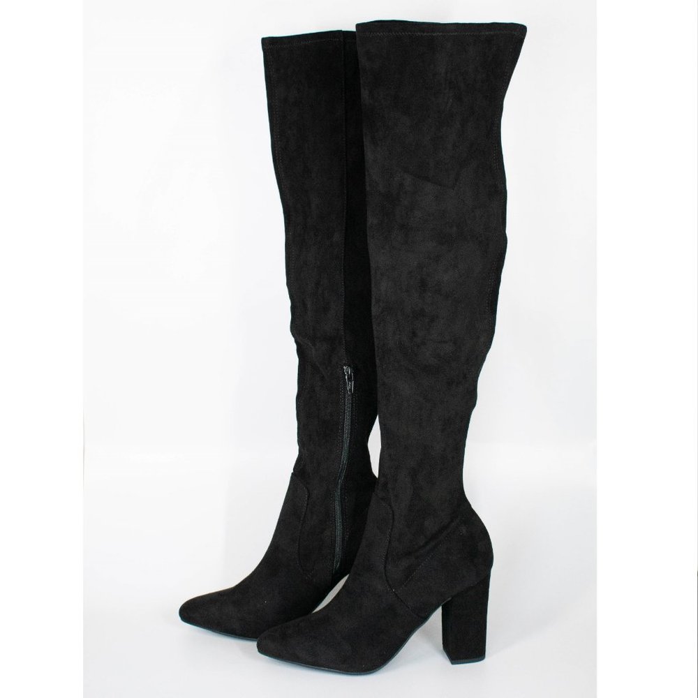 Wild Pair Women's Black Cushioned Over-The-Knee Dress Heeled Boots - Picture 4 of 9